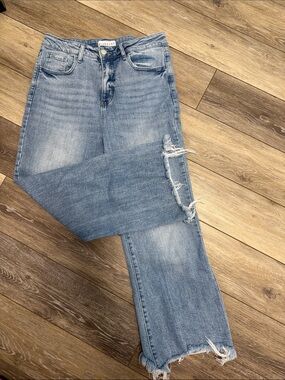 Blakely Light Blue Distressed Wide-Leg Jeans